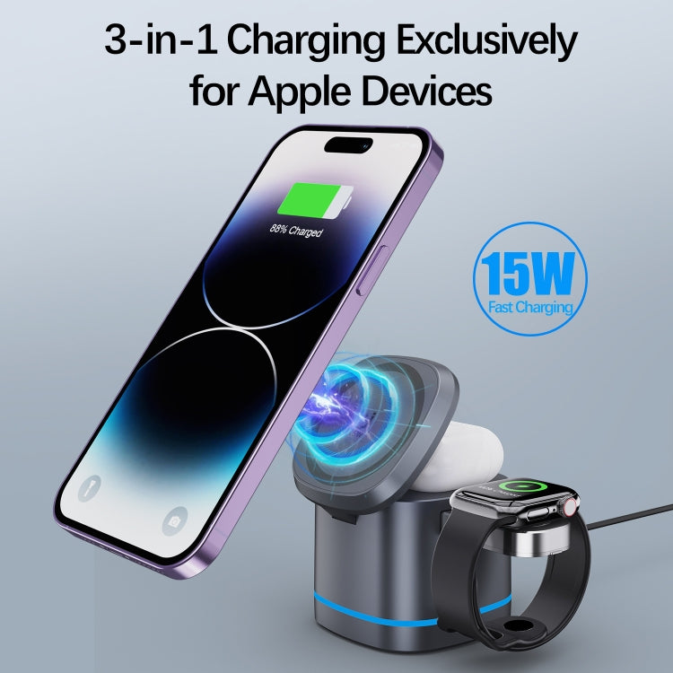 H32 15W 3 in 1 Magnetic Multifunctional Wireless Charger (Grey) - Wireless Charger by PMC Jewellery | Online Shopping South Africa | PMC Jewellery