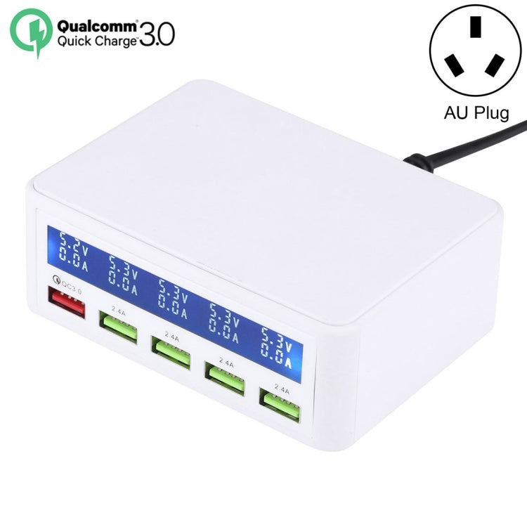 40W QC3.0  2.4A  4-USB Ports Fast Charger Station Travel Desktop Charger Power Adapter with LCD Digital Display, AU Plug - Multifunction Charger by PMC Jewellery | Online Shopping South Africa | PMC Jewellery | Buy Now Pay Later Mobicred