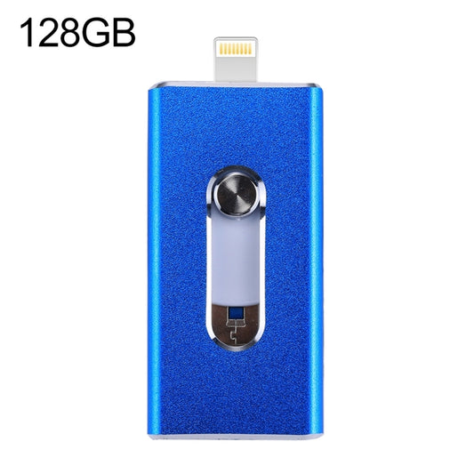 RQW-02 3 in 1 USB 2.0 & 8 Pin & Micro USB 128GB Flash Drive(Blue) - U Disk & Card Reader by PMC Jewellery | Online Shopping South Africa | PMC Jewellery | Buy Now Pay Later Mobicred