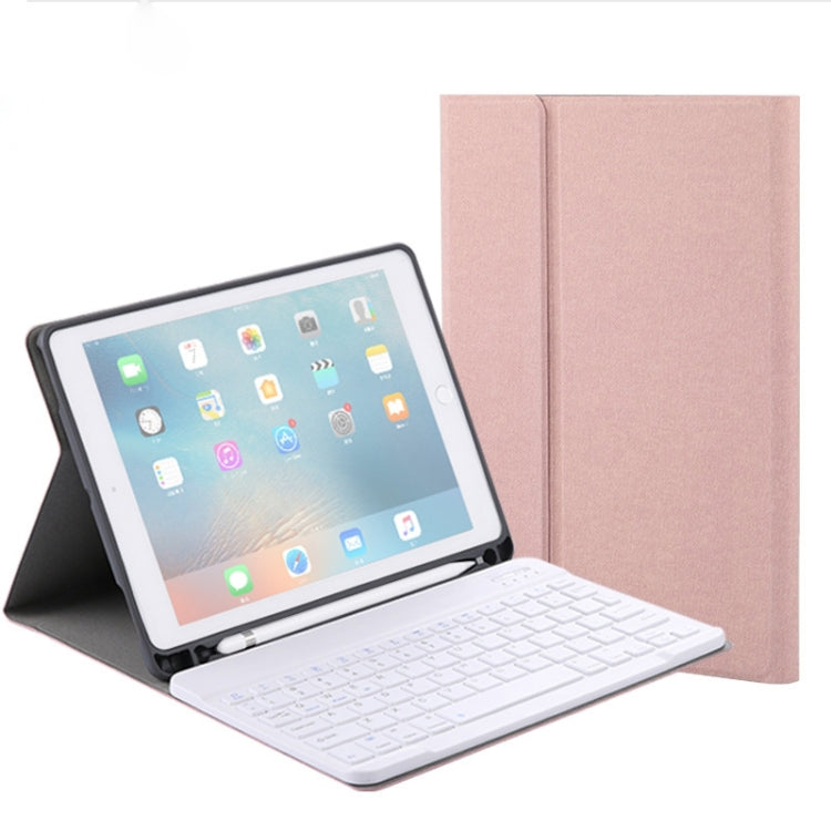 RK508 For iPad Air 2 & Air 1 / Pro 9.7 inch & 2017 iPad & 2018 iPad Silk Texture Detachable Plastic Bluetooth Keyboard Leather Tablet Case with Stand & Pen Slot Function(Rose Gold) - Universal by PMC Jewellery | Online Shopping South Africa | PMC Jewellery