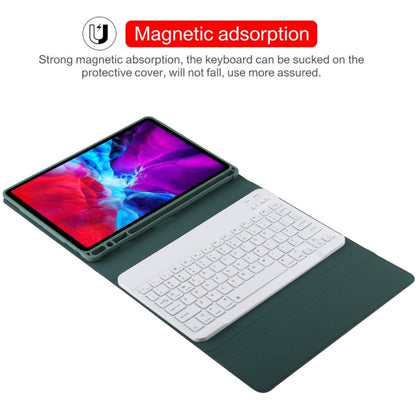 TG11B Detachable Bluetooth White Keyboard + Microfiber Leather Tablet Case for iPad Pro 11 inch (2020), with Pen Slot & Holder (Dark Green) - For iPad Pro by PMC Jewellery | Online Shopping South Africa | PMC Jewellery