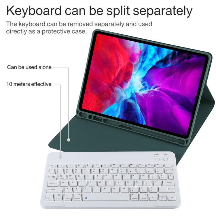 TG11B Detachable Bluetooth White Keyboard + Microfiber Leather Tablet Case for iPad Pro 11 inch (2020), with Pen Slot & Holder (Dark Green) - For iPad Pro by PMC Jewellery | Online Shopping South Africa | PMC Jewellery