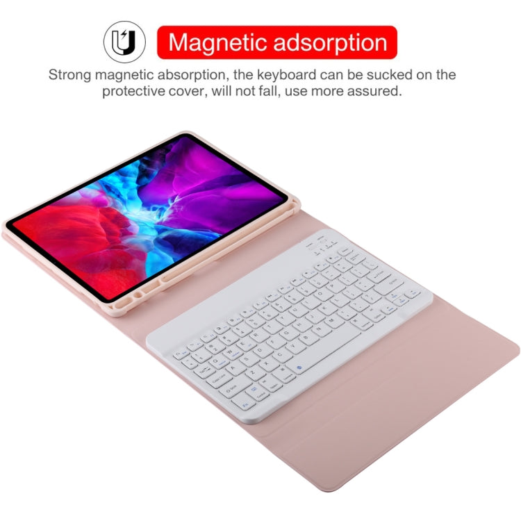 TG11B Detachable Bluetooth White Keyboard + Microfiber Leather Tablet Case for iPad Pro 11 inch (2020), with Pen Slot & Holder (Pink) - For iPad Pro by PMC Jewellery | Online Shopping South Africa | PMC Jewellery