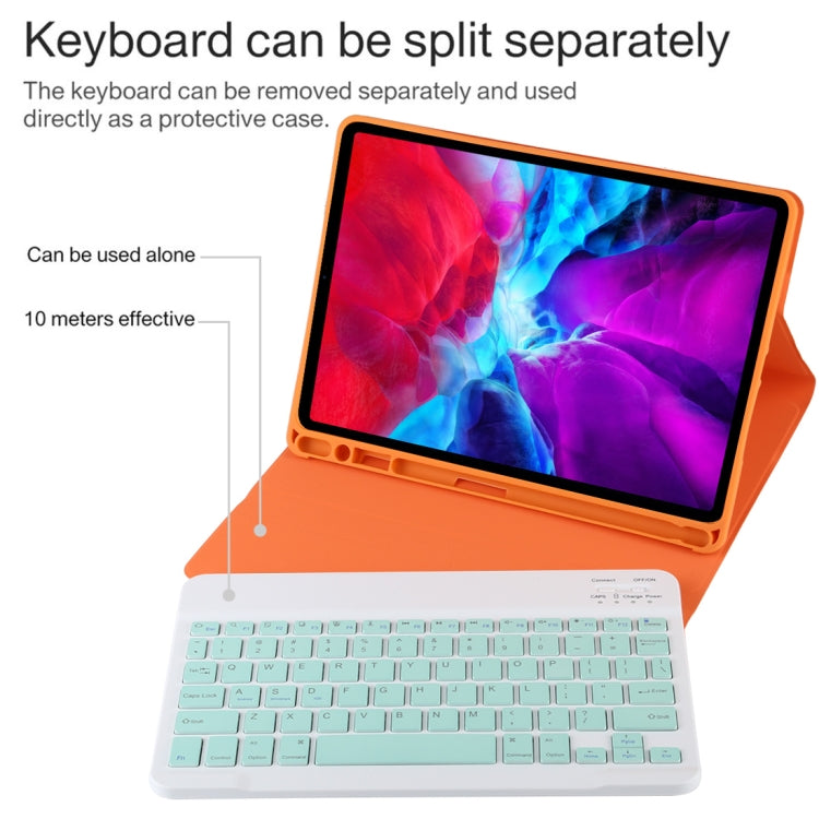 TG11B Detachable Bluetooth Green Keyboard + Microfiber Leather Tablet Case for iPad Pro 11 inch (2020), with Pen Slot & Holder (Orange) - For iPad Pro by PMC Jewellery | Online Shopping South Africa | PMC Jewellery