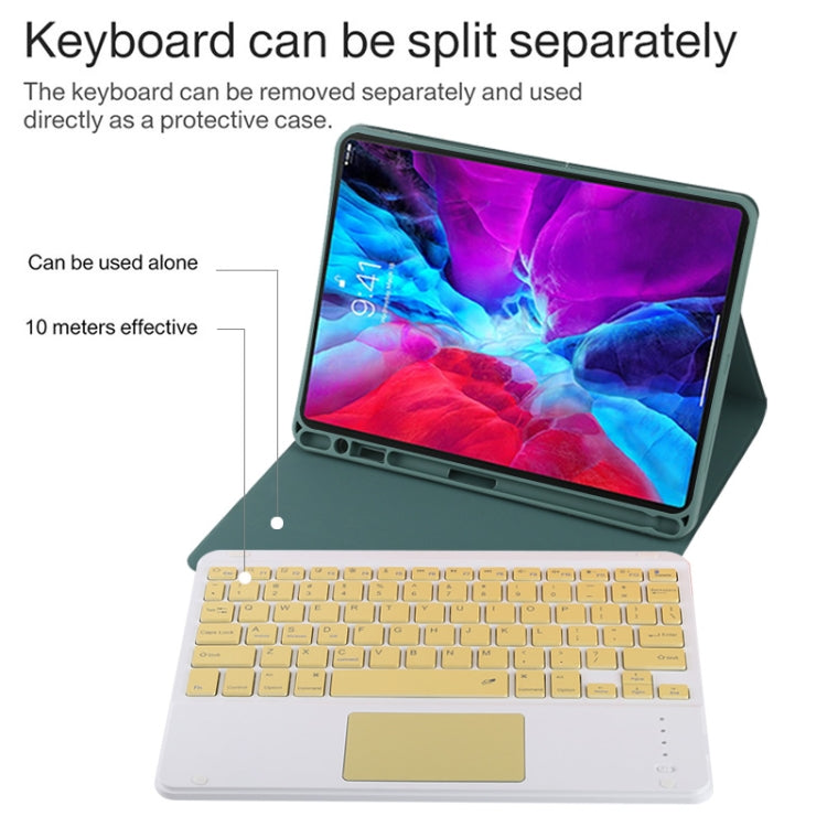 TG11BC Detachable Bluetooth Yellow Keyboard Microfiber Leather Tablet Case for iPad Pro 11 inch (2020), with Touchpad & Pen Slot & Holder (Dark Green) - For iPad Pro by PMC Jewellery | Online Shopping South Africa | PMC Jewellery