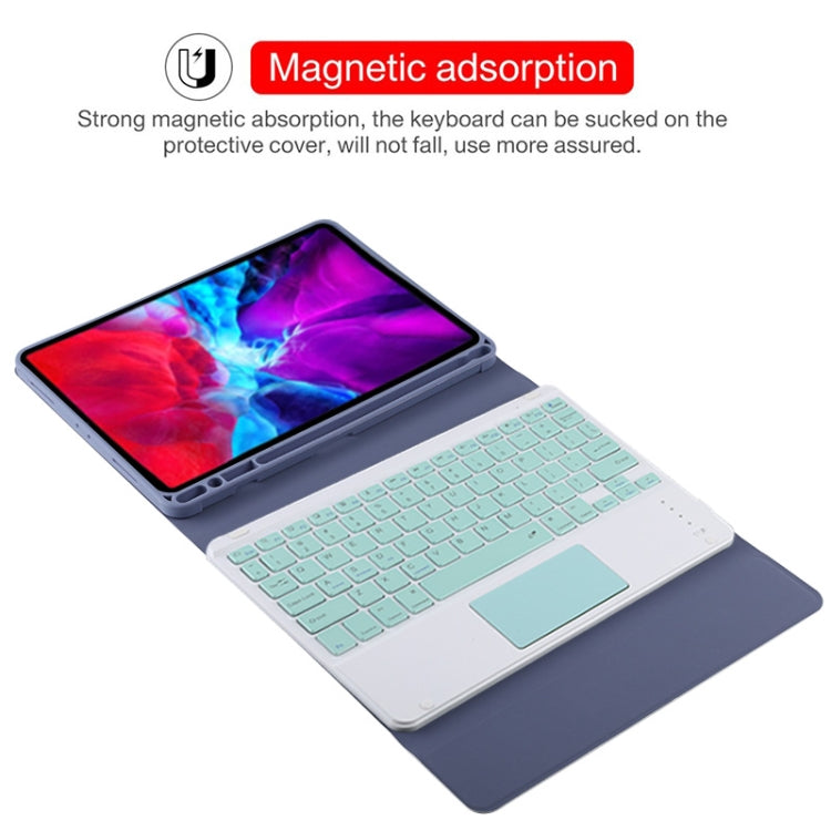 TG11BC Detachable Bluetooth Green Keyboard Microfiber Leather Tablet Case for iPad Pro 11 inch (2020), with Touchpad & Pen Slot & Holder (Purple) - For iPad Pro by PMC Jewellery | Online Shopping South Africa | PMC Jewellery