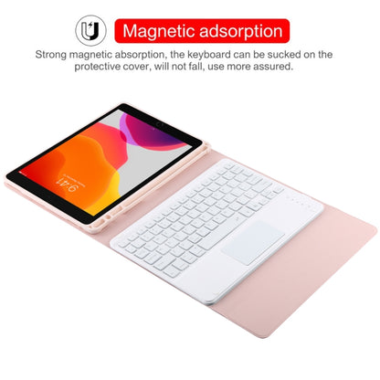 TG-102BCS Detachable Bluetooth White Keyboard + Microfiber Leather Tablet Case for iPad 10.2 inch / iPad Air (2019), with Touch Pad & Backlight & Pen Slot & Holder (Pink) - For iPad Air by PMC Jewellery | Online Shopping South Africa | PMC Jewellery