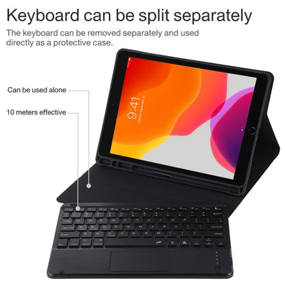 TG-102BCS Detachable Bluetooth Black Keyboard + Microfiber Leather Tablet Case for iPad 10.2 inch / iPad Air (2019), with Touch Pad & Backlight & Pen Slot & Holder (Black) - For iPad Air by PMC Jewellery | Online Shopping South Africa | PMC Jewellery