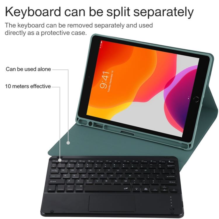 TG-102BCS Detachable Bluetooth Black Keyboard + Microfiber Leather Tablet Case for iPad 10.2 inch / iPad Air (2019), with Touch Pad & Backlight & Pen Slot & Holder (Dark Green) - For iPad Air by PMC Jewellery | Online Shopping South Africa | PMC Jewellery