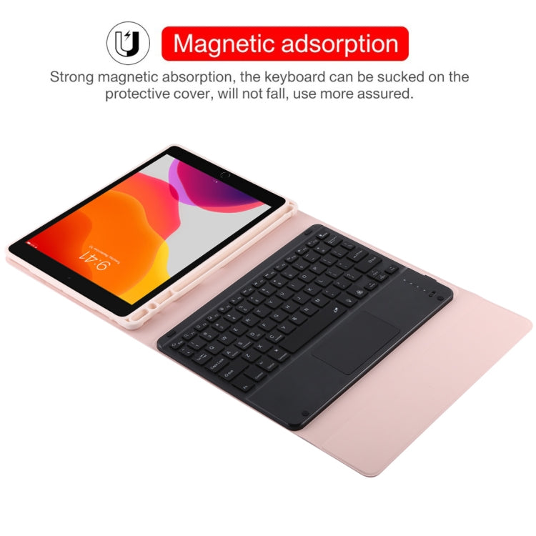 TG-102BCS Detachable Bluetooth Black Keyboard + Microfiber Leather Tablet Case for iPad 10.2 inch / iPad Air (2019), with Touch Pad & Backlight & Pen Slot & Holder (Pink) - For iPad Air by PMC Jewellery | Online Shopping South Africa | PMC Jewellery