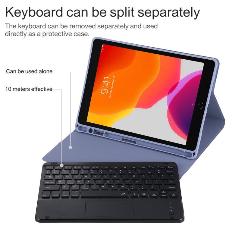 TG-102BCS Detachable Bluetooth Black Keyboard + Microfiber Leather Tablet Case for iPad 10.2 inch / iPad Air (2019), with Touch Pad & Backlight & Pen Slot & Holder (Purple) - For iPad Air by PMC Jewellery | Online Shopping South Africa | PMC Jewellery