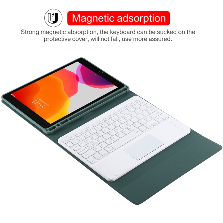 TG-102BC Detachable Bluetooth White Keyboard + Microfiber Leather Tablet Case for iPad 10.2 inch / iPad Air (2019), with Touch Pad & Pen Slot & Holder(Dark Green) - For iPad Air by PMC Jewellery | Online Shopping South Africa | PMC Jewellery