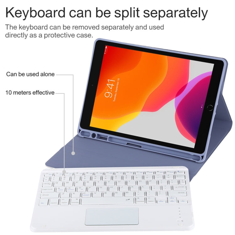 TG-102BC Detachable Bluetooth White Keyboard + Microfiber Leather Tablet Case for iPad 10.2 inch / iPad Air (2019), with Touch Pad & Pen Slot & Holder(Purple) - For iPad Air by PMC Jewellery | Online Shopping South Africa | PMC Jewellery