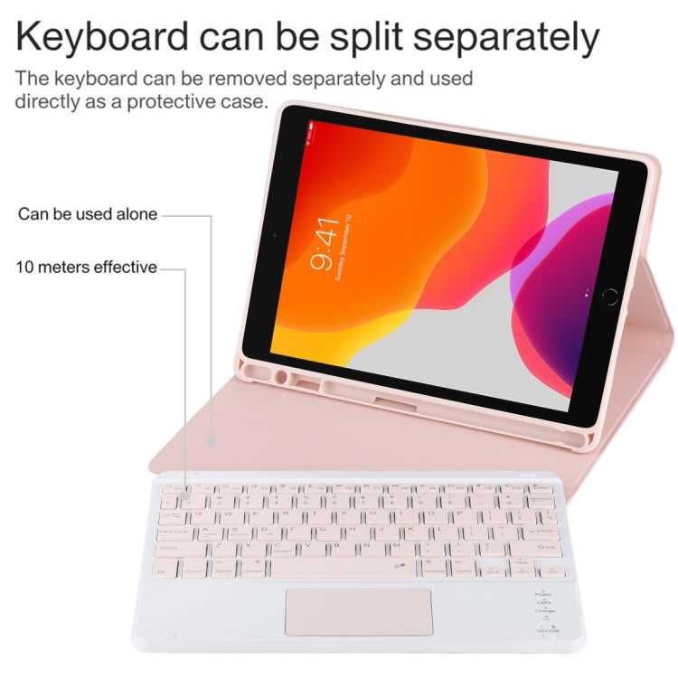 TG-102BC Detachable Bluetooth Pink Keyboard + Microfiber Leather Tablet Case for iPad 10.2 inch / iPad Air (2019), with Touch Pad & Pen Slot & Holder(Pink) - For iPad Air by PMC Jewellery | Online Shopping South Africa | PMC Jewellery