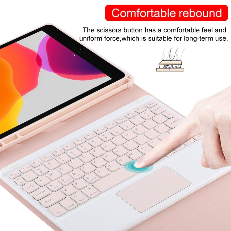 TG-102BC Detachable Bluetooth Pink Keyboard + Microfiber Leather Tablet Case for iPad 10.2 inch / iPad Air (2019), with Touch Pad & Pen Slot & Holder(Pink) - For iPad Air by PMC Jewellery | Online Shopping South Africa | PMC Jewellery