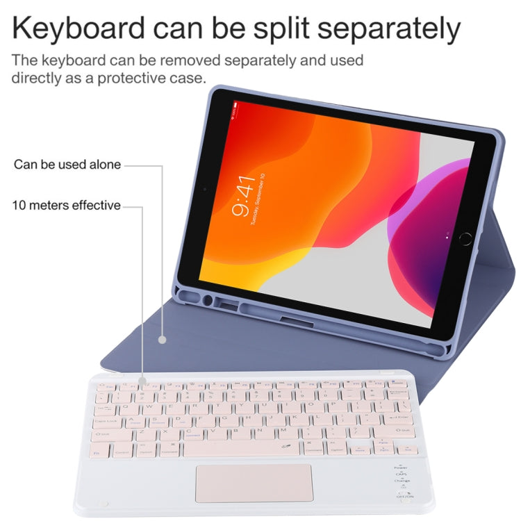 TG-102BC Detachable Bluetooth Pink Keyboard + Microfiber Leather Tablet Case for iPad 10.2 inch / iPad Air (2019), with Touch Pad & Pen Slot & Holder(Purple) - For iPad Air by PMC Jewellery | Online Shopping South Africa | PMC Jewellery