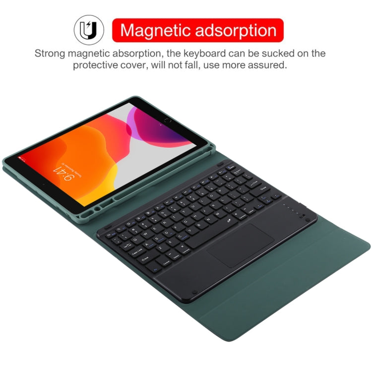 TG-102BC Detachable Bluetooth Black Keyboard + Microfiber Leather Tablet Case for iPad 10.2 inch / iPad Air (2019), with Touch Pad & Pen Slot & Holder(Dark Green) - For iPad Air by PMC Jewellery | Online Shopping South Africa | PMC Jewellery