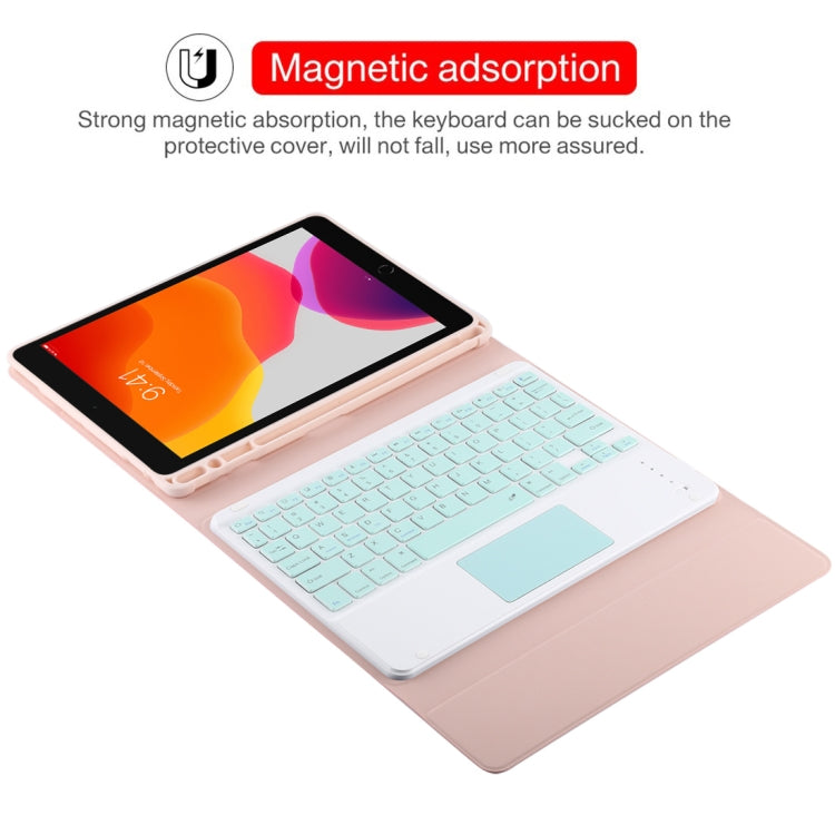 TG-102BC Detachable Bluetooth Green Keyboard + Microfiber Leather Tablet Case for iPad 10.2 inch / iPad Air (2019), with Touch Pad & Pen Slot & Holder (Pink) - For iPad Air by PMC Jewellery | Online Shopping South Africa | PMC Jewellery