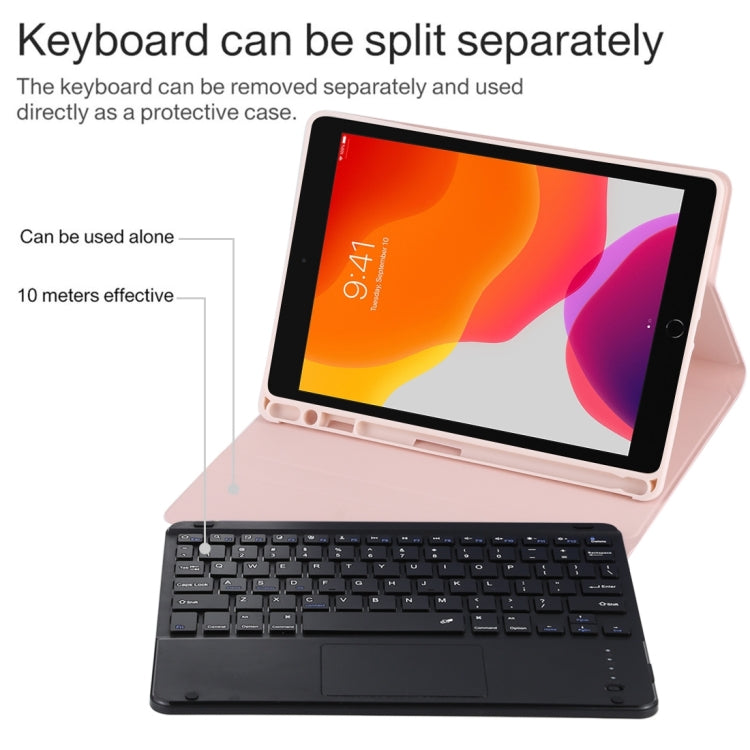 TG109BC Detachable Bluetooth Black Keyboard + Microfiber Leather Tablet Case for iPad Air 2020, with Touch Pad & Pen Slot & Holder (Pink) - For iPad Air by PMC Jewellery | Online Shopping South Africa | PMC Jewellery