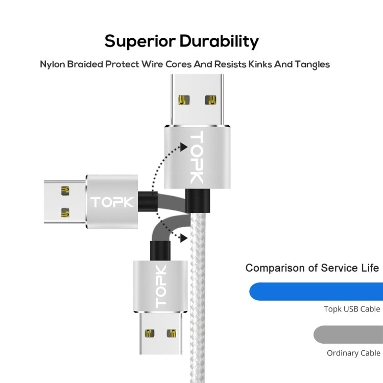 TOPK AM23 2m 2.4A Max USB to 8 Pin Nylon Braided Magnetic Charging Cable with LED Indicator(Silver) - Charging Cable & Head by TOPK | Online Shopping South Africa | PMC Jewellery | Buy Now Pay Later Mobicred