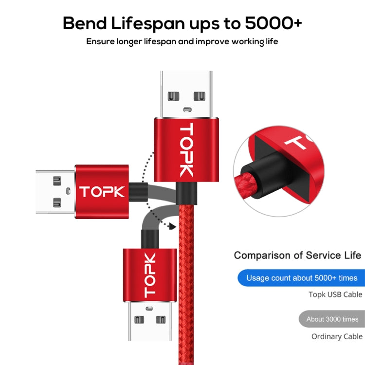 TOPK AM30 1m 2.4A Max USB to 8 Pin 90 Degree Elbow Magnetic Charging Cable with LED Indicator(Red) - Charging Cable & Head by TOPK | Online Shopping South Africa | PMC Jewellery | Buy Now Pay Later Mobicred