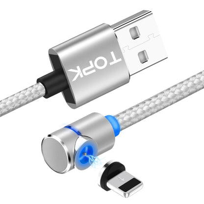 TOPK AM30 2m 2.4A Max USB to 8 Pin 90 Degree Elbow Magnetic Charging Cable with LED Indicator(Silver) - Charging Cable & Head by TOPK | Online Shopping South Africa | PMC Jewellery | Buy Now Pay Later Mobicred