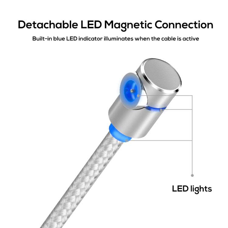 TOPK AM30 2m 2.4A Max USB to 8 Pin + USB-C / Type-C + Micro USB 90 Degree Elbow Magnetic Charging Cable with LED Indicator(Silver) - Charging Cable & Head by TOPK | Online Shopping South Africa | PMC Jewellery | Buy Now Pay Later Mobicred