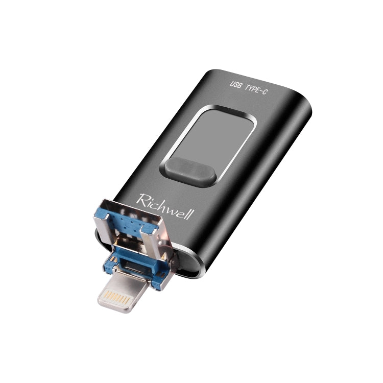 Richwell 3 in 1 32G Type-C + 8 Pin + USB 3.0 Metal Push-pull Flash Disk with OTG Function(Black) - U Disk & Card Reader by Richwell | Online Shopping South Africa | PMC Jewellery | Buy Now Pay Later Mobicred