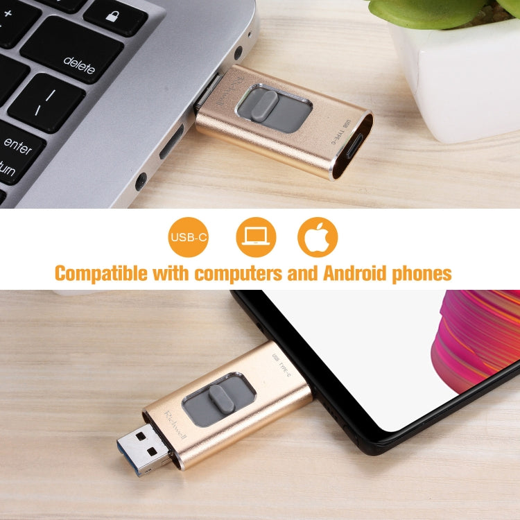 Richwell 3 in 1 64G Type-C + 8 Pin + USB 3.0 Metal Push-pull Flash Disk with OTG Function(Black) - U Disk & Card Reader by Richwell | Online Shopping South Africa | PMC Jewellery | Buy Now Pay Later Mobicred