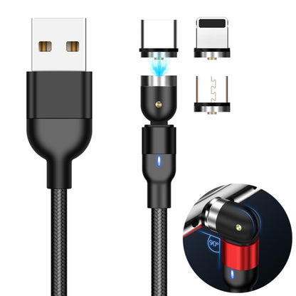 2m 2A Output 3 in 1 USB to 8 Pin + USB-C / Type-C + Micro USB Nylon Braided Rotate Magnetic Charging Cable (Black) - Charging Cable & Head by PMC Jewellery | Online Shopping South Africa | PMC Jewellery | Buy Now Pay Later Mobicred