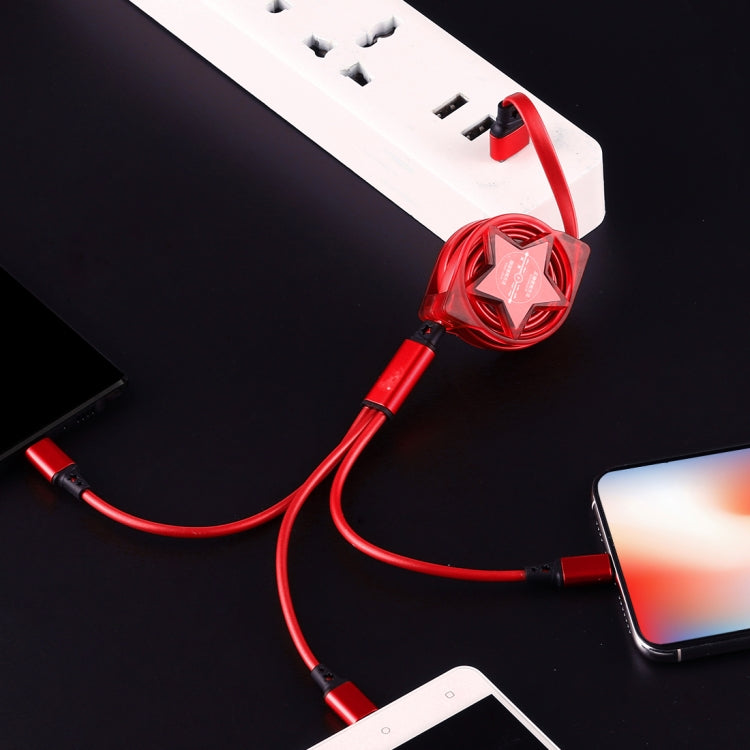 1.2m 3 in 1 USB to USB-C / Type-C + 8Pin + Micro USB Retractable Data Syn Charging Cable (Red) - Multifunction Cable by PMC Jewellery | Online Shopping South Africa | PMC Jewellery | Buy Now Pay Later Mobicred