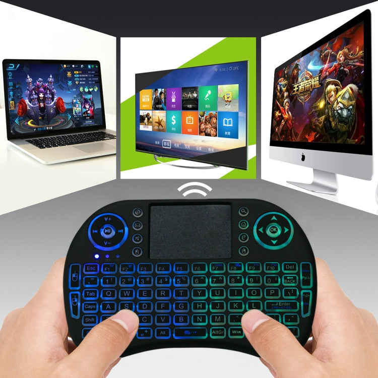 2.4GHz Mini i8 Wireless QWERTY Keyboard with Colorful Backlight & Touchpad & Multimedia Control for PC, Android TV BOX, X-BOX Player, Smartphones(Black) - MINI PC Accessories & Gadgets by PMC Jewellery | Online Shopping South Africa | PMC Jewellery | Buy Now Pay Later Mobicred