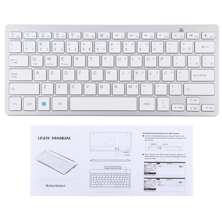 WB-8022 Ultra-thin Wireless Bluetooth Keyboard, Portuguese Keys(Silver) - Wireless Keyboard by PMC Jewellery | Online Shopping South Africa | PMC Jewellery | Buy Now Pay Later Mobicred