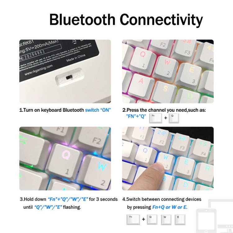 RK61 61 Keys Bluetooth / 2.4G Wireless / USB Wired Three Modes Blue Switch Tablet Mobile Gaming Mechanical Keyboard with RGB Backlight, Cable Length: 1.5m (White) - Wired Keyboard by PMC Jewellery | Online Shopping South Africa | PMC Jewellery | Buy Now Pay Later Mobicred