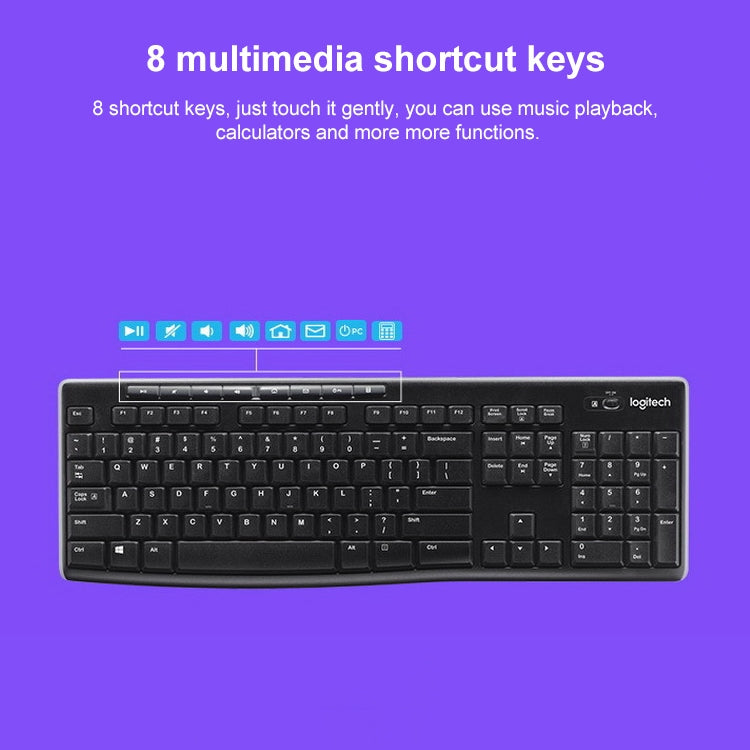 Logitech K270 Single Wireless Ultra-thin Silent Keyboard (Black) - Wireless Keyboard by Logitech | Online Shopping South Africa | PMC Jewellery | Buy Now Pay Later Mobicred