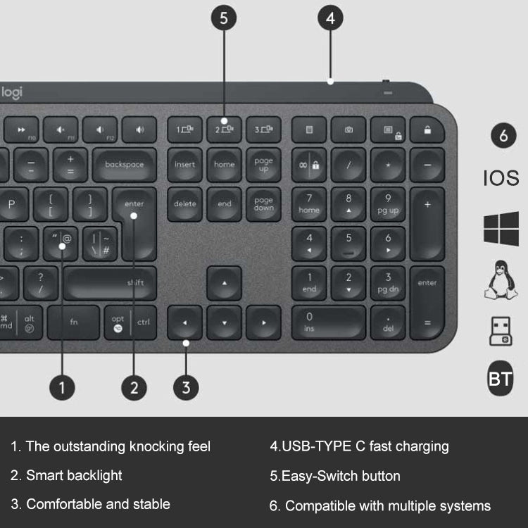 Logitech MX Keys Wireless Bluetooth Silent Keyboard (Black) - free shipping - PMC Jewellery - Order now!