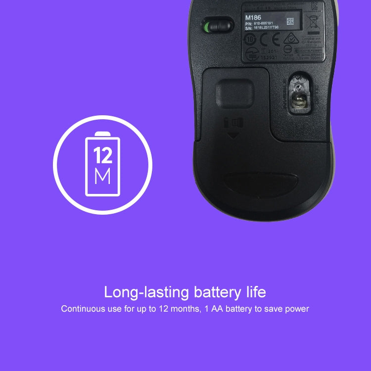 Logitech M186 Wireless Mouse Office Power Saving USB Laptop Desktop Computer Universal (Black Blue) - free shipping - PMC Jewellery - Order now!