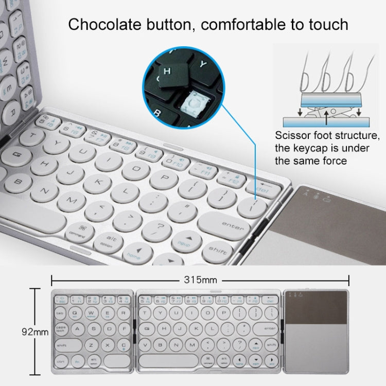 GK408 Three-fold Rechargeable Wireless Bluetooth Keyboard with Touchpad, Support Android / IOS / Windows (Silver) - Wireless Keyboard by PMC Jewellery | Online Shopping South Africa | PMC Jewellery