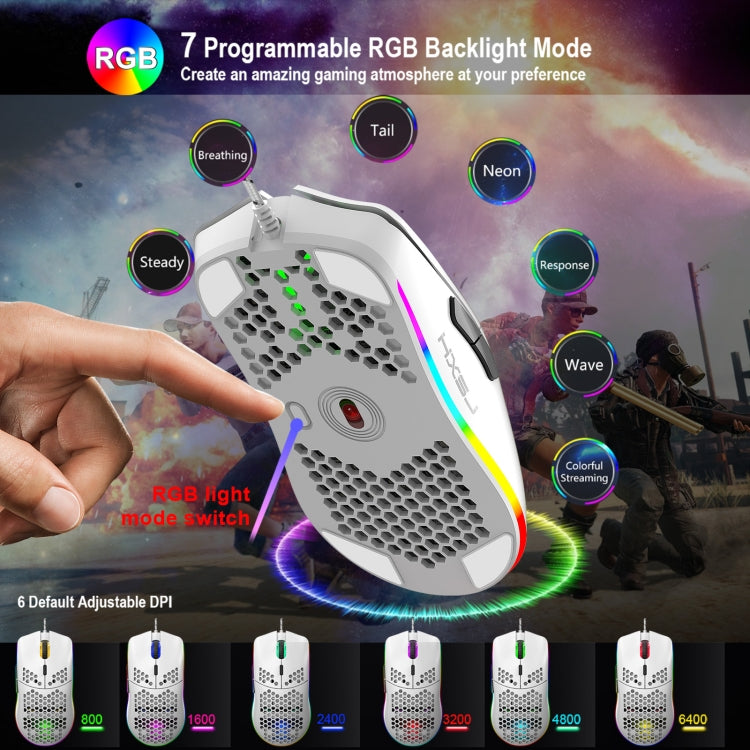 HXSJ J900 6 Keys RGB Lighting Programmable Gaming Wired Mouse (White) - Wired Mice by HXSJ | Online Shopping South Africa | PMC Jewellery | Buy Now Pay Later Mobicred