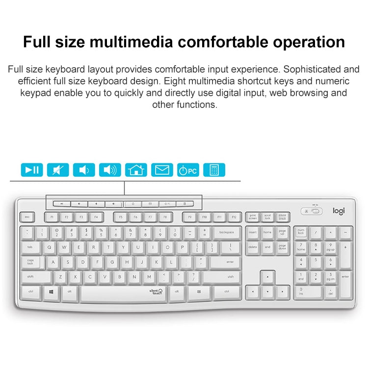 Logitech MK295 USB Wireless Silence Keyboard Mouse Set (White) - Wireless Keyboard by Logitech | Online Shopping South Africa | PMC Jewellery | Buy Now Pay Later Mobicred