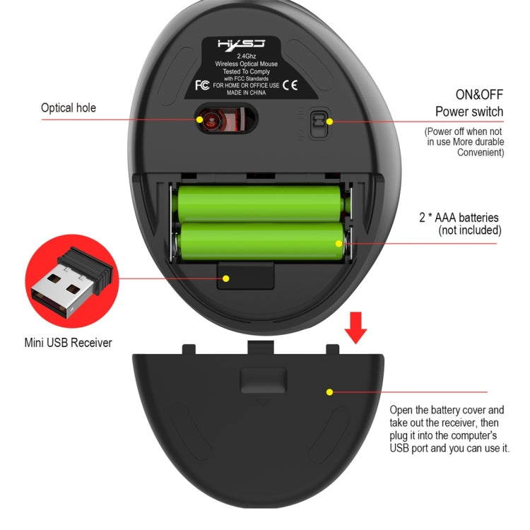 HXSJ T33 2.4GHz Ergonomic Optical Wireless Notebook PC Mouse (Black) - free shipping - PMC Jewellery - Order now!