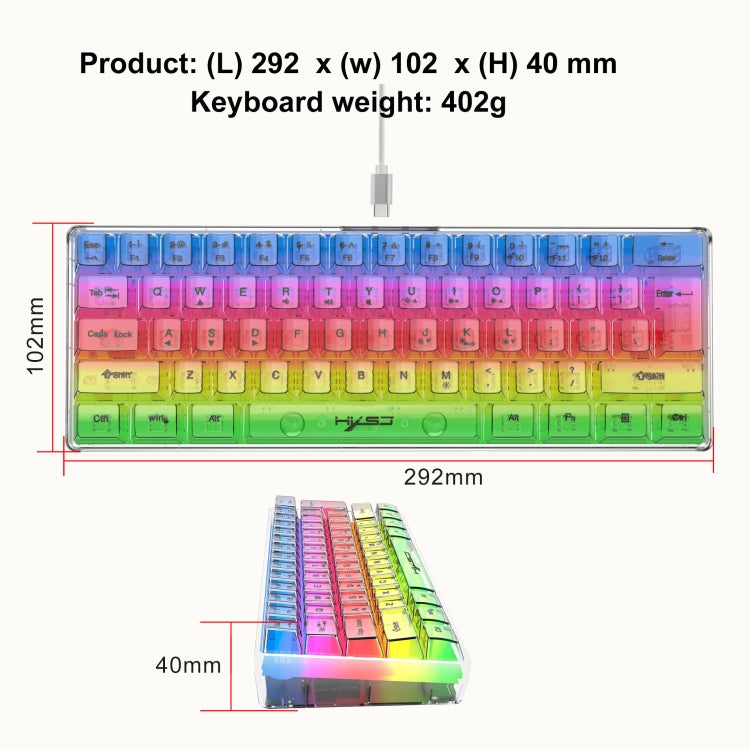 HXSJ V700T 61-key Wired Membrane RGB Backlit Mechanical Keyboard (Transparent) - Wired Keyboard by HXSJ | Online Shopping South Africa | PMC Jewellery | Buy Now Pay Later Mobicred