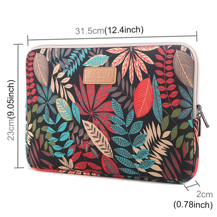 Lisen 12 inch Sleeve Case Colorful Leaves Zipper Briefcase Carrying Bag for iPad, Macbook, Samsung, Lenovo, Sony, DELL Alienware, CHUWI, ASUS, HP, 12 inch and Below Laptops / Tablets(Black) - 12.1 inch by PMC Jewellery | Online Shopping South Africa | PMC Jewellery | Buy Now Pay Later Mobicred