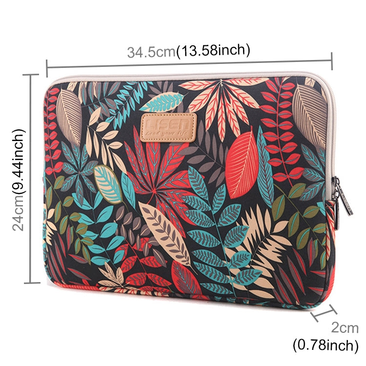 Lisen 13 inch Sleeve Case Colorful Leaves Zipper Briefcase Carrying Bag for Macbook, Samsung, Lenovo, Sony, DELL Alienware, CHUWI, ASUS, HP, 13 inch and Below Laptops(Black) - 13.3 inch by PMC Jewellery | Online Shopping South Africa | PMC Jewellery | Buy Now Pay Later Mobicred