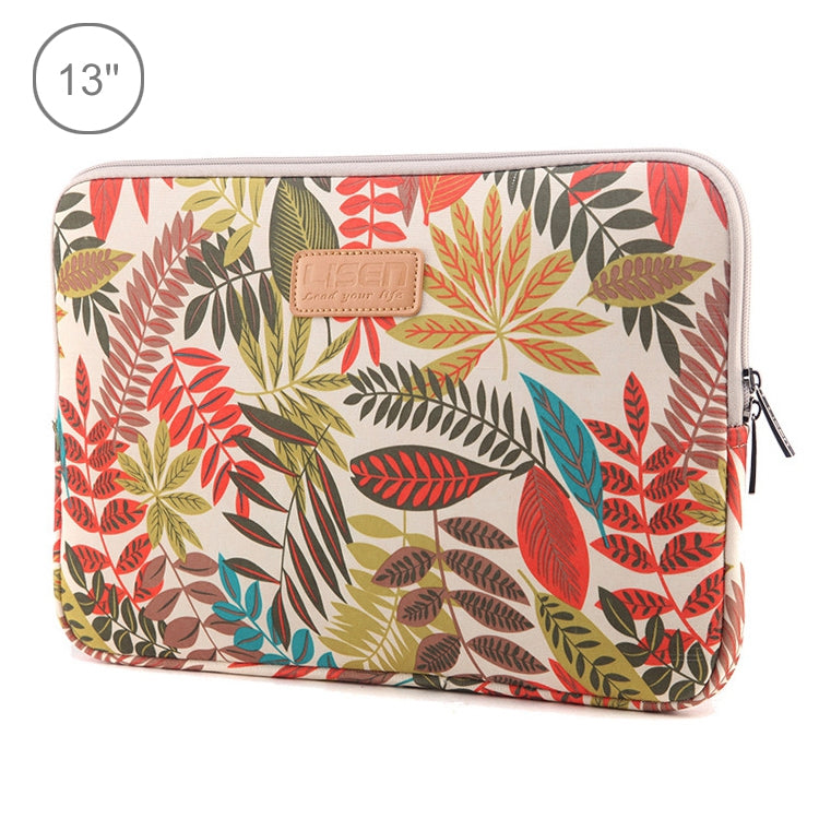 Lisen 13 inch Sleeve Case Colorful Leaves Zipper Briefcase Carrying Bag for Macbook, Samsung, Lenovo, Sony, DELL Alienware, CHUWI, ASUS, HP, 13 inch and Below Laptops(White) - 13.3 inch by PMC Jewellery | Online Shopping South Africa | PMC Jewellery | Buy Now Pay Later Mobicred