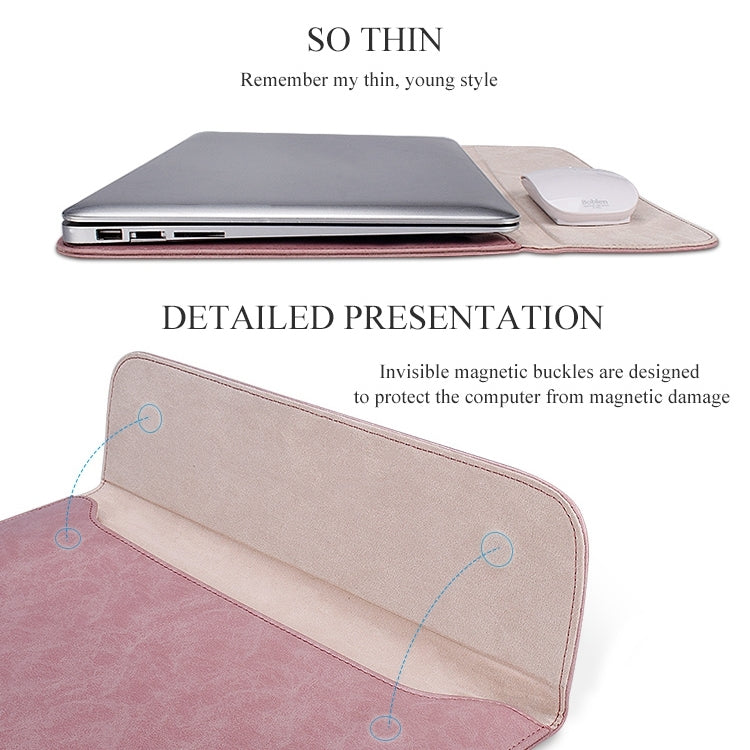 PU01S PU Leather Horizontal Invisible Magnetic Buckle Laptop Inner Bag for 14.1 inch laptops (Pink) - 14.1 inch by PMC Jewellery | Online Shopping South Africa | PMC Jewellery | Buy Now Pay Later Mobicred