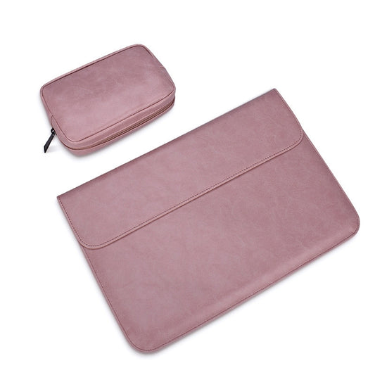 PU01S PU Leather Horizontal Invisible Magnetic Buckle Laptop Inner Bag for 15.4 inch laptops, with Small Bag (Pink) - 15 inch by PMC Jewellery | Online Shopping South Africa | PMC Jewellery | Buy Now Pay Later Mobicred