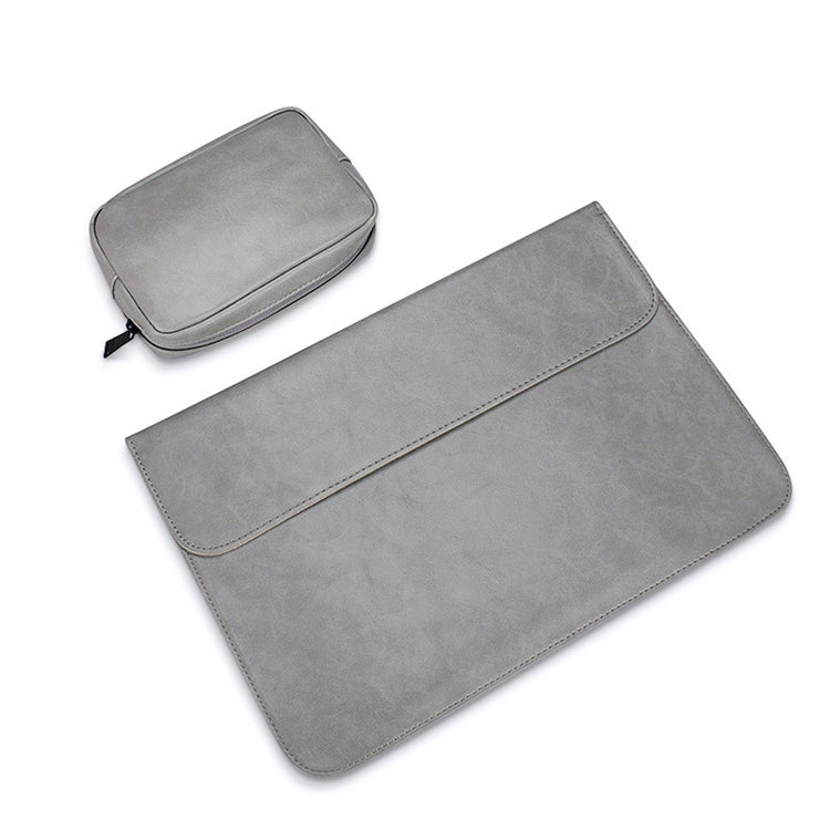 PU01S PU Leather Horizontal Invisible Magnetic Buckle Laptop Inner Bag for 15.4 inch laptops, with Small Bag (Grey) - 15 inch by PMC Jewellery | Online Shopping South Africa | PMC Jewellery | Buy Now Pay Later Mobicred