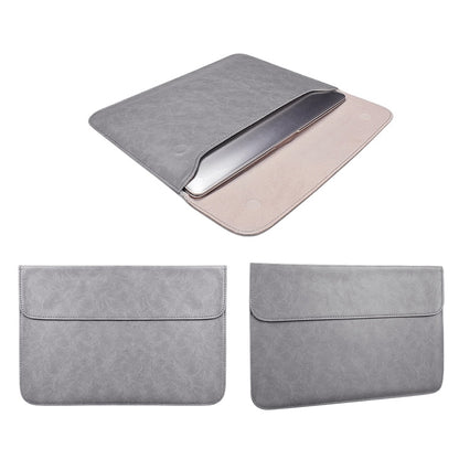 PU01S PU Leather Horizontal Invisible Magnetic Buckle Laptop Inner Bag for 15.4 inch laptops, with Small Bag (Grey) - 15 inch by PMC Jewellery | Online Shopping South Africa | PMC Jewellery | Buy Now Pay Later Mobicred