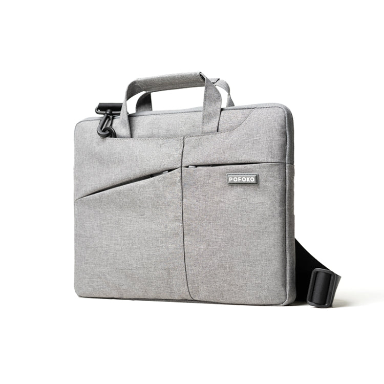 POFOKO A520 Series 14-15.4 inch Multi-functional Laptop Handbag with Trolley Case Belt (Grey) - 14.1 inch by POFOKO | Online Shopping South Africa | PMC Jewellery | Buy Now Pay Later Mobicred